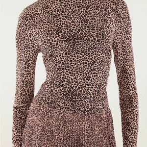 NWT FARM Rio Baby Leopard Stretchy Ruched-side Mock Neck Long Sleeve Top SZ S